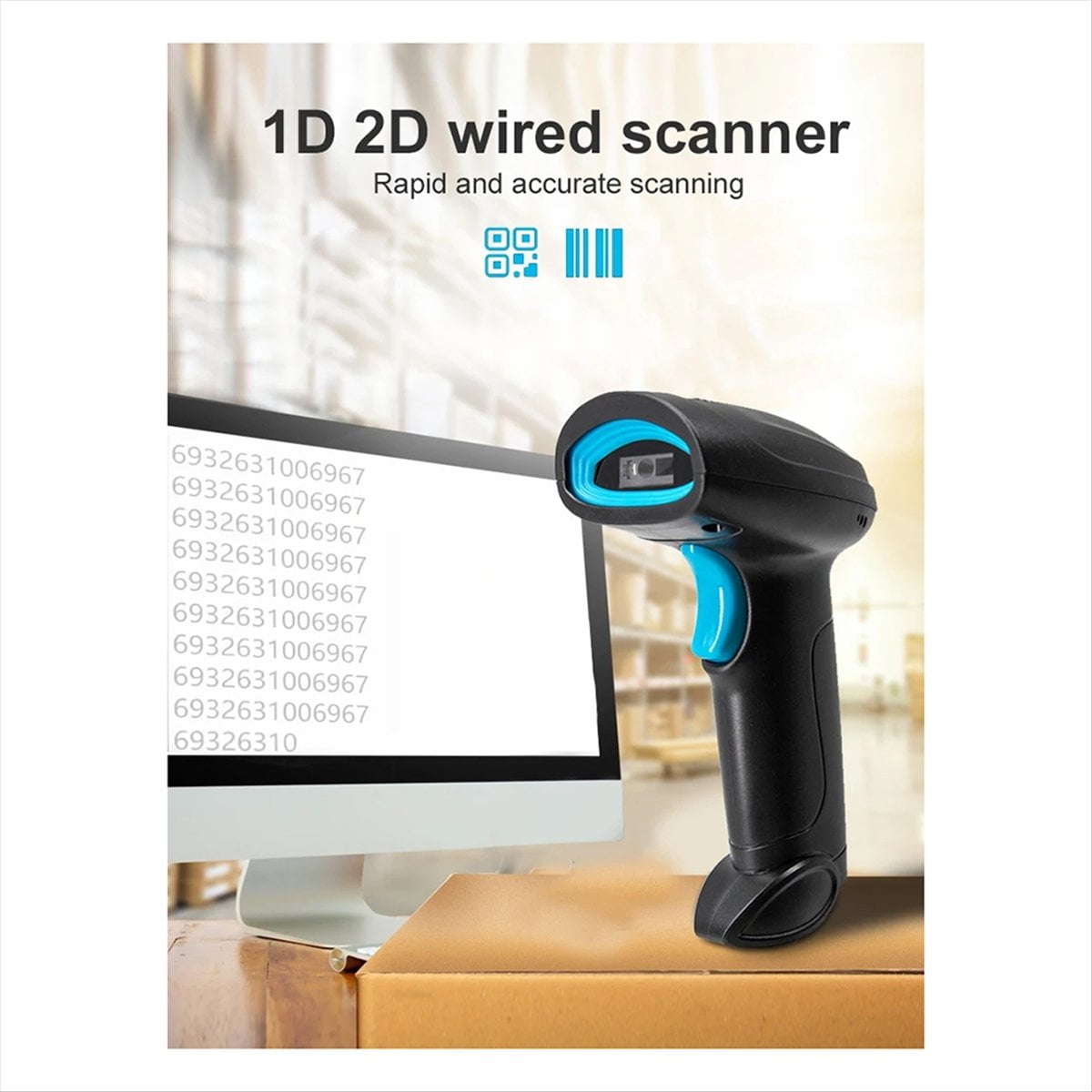 Universal 1D/2D USB Wired Barcode Scanner Handheld QR Codes Reader Mobile POS Plug and Play Support Logistic Store