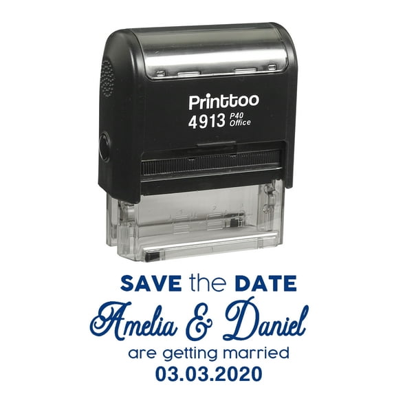 Printtoo Personalized Blue Self Inking Getting Married Custom Save The Date Rubber Stamper-58 x 22 mm