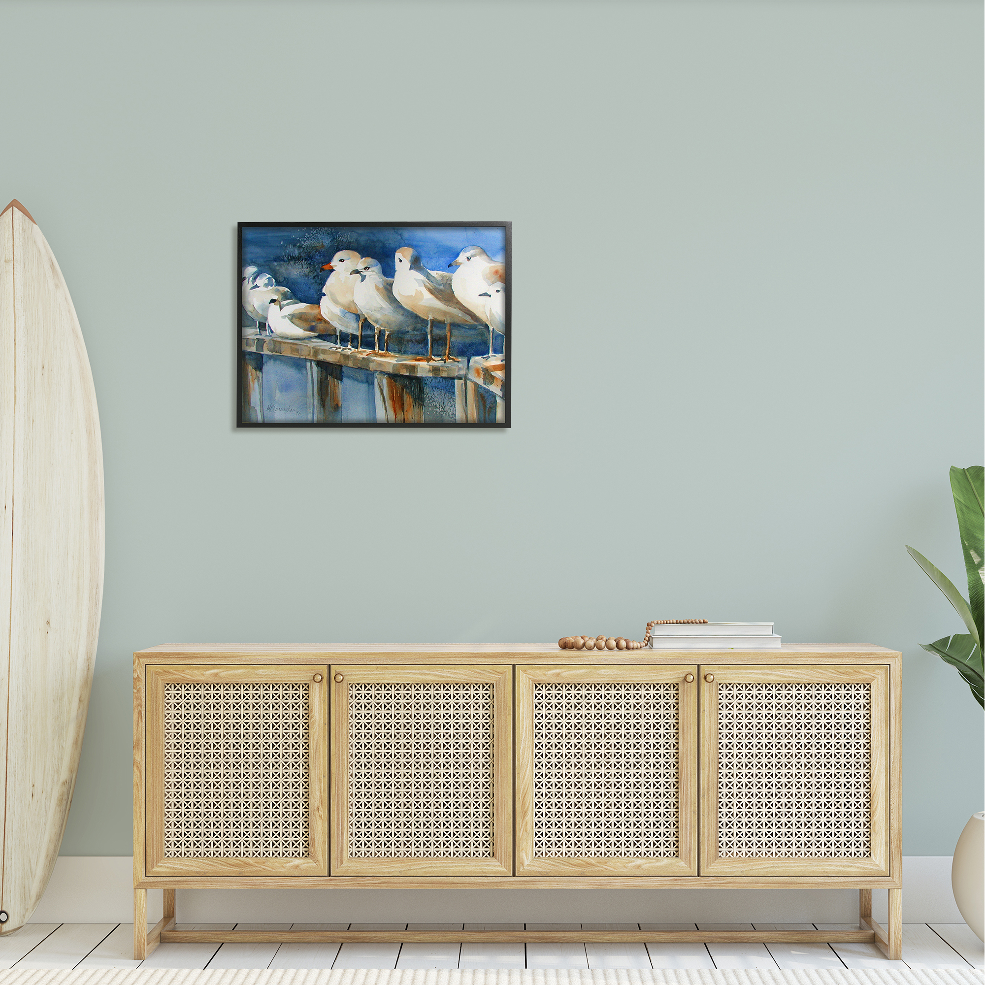 Stupell Industries Coastal Sandpiper Birds Beach Boardwalk Railing , 30 x 24, Design by MB Cunningham