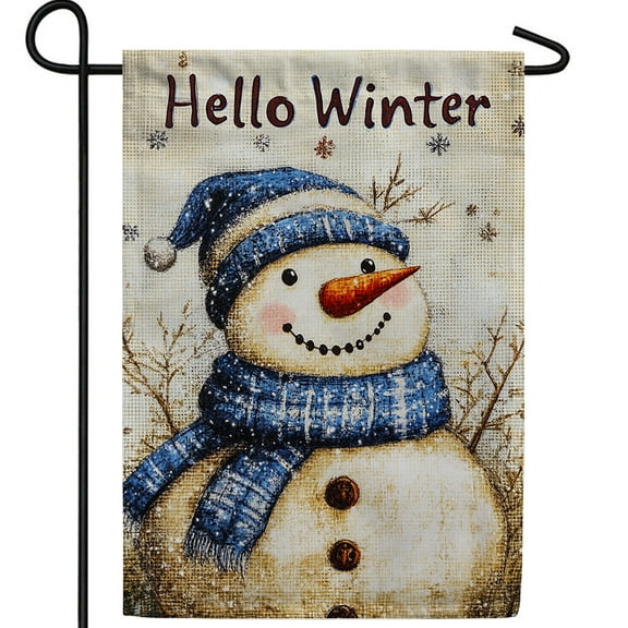 America Forever Rustic Hello Winter Snowman Garden Flag, 12.5 x 18 inch Double Sided, Country Vintage Style, Nostalgic Holiday Decor, Seasonal Outdoor Decoration Yard Banner
