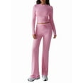 thumbnail image 1 of Conjuntos de 2 Piezas para Mujer, Larga, Cuello Redondo, Pantalones Acampanados de Cintura Alta, Conjuntos de Chándal, Ropa de Calle. Rosa S, 1 of 9