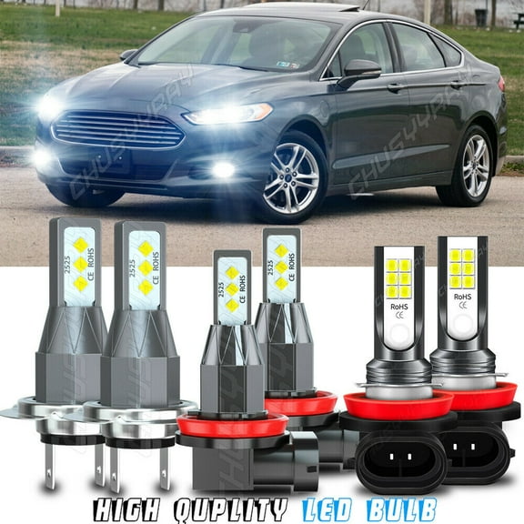 For Ford Fusion 2006-2016 - 6x LED Headlights Hi-Lo Beam   Fog Light Bulbs 6000K Ultra Brighter White