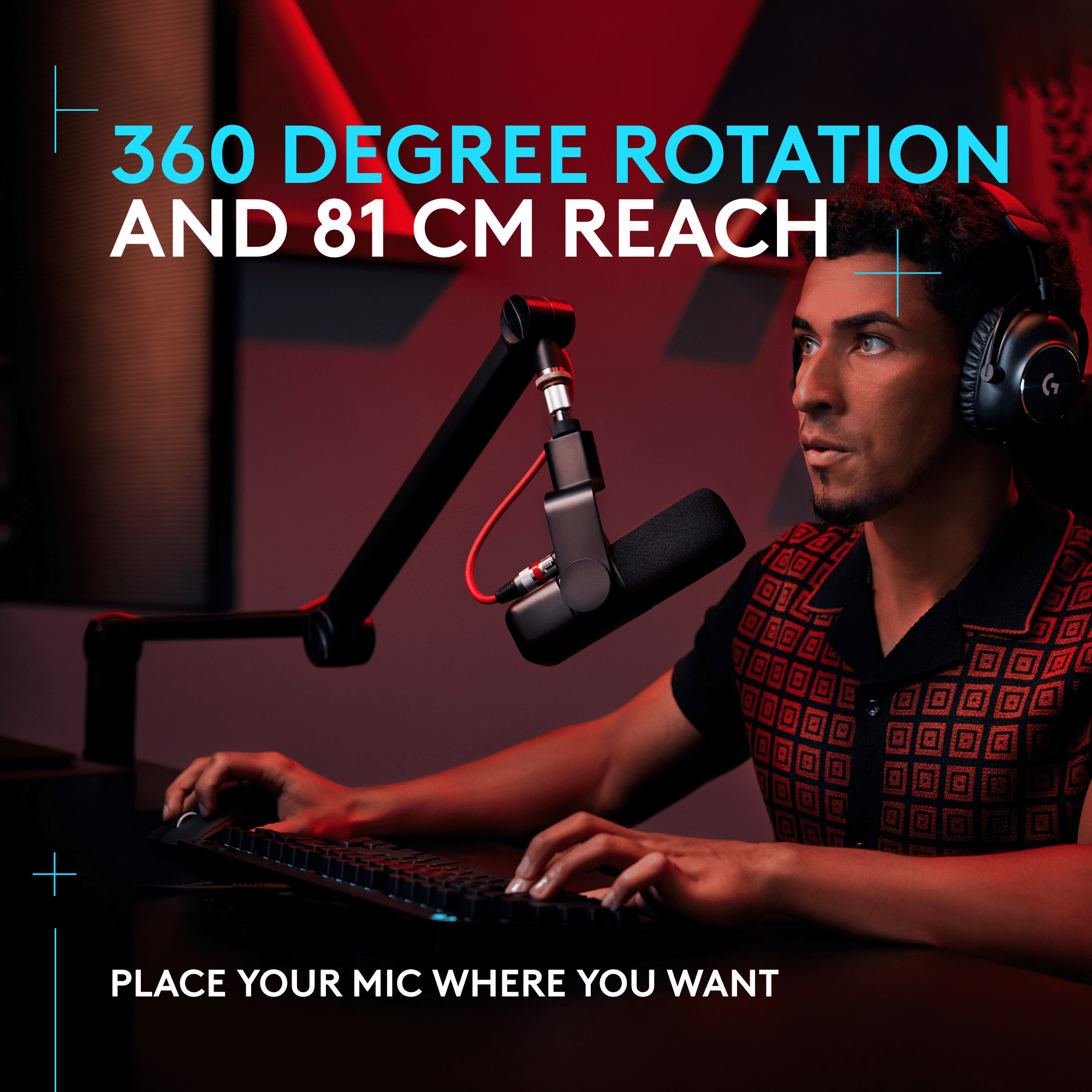 Logitech G Compass Premium Broadcast Boom Arm for Microphone, Desktop Clamp and Built-in Cable Management, Black