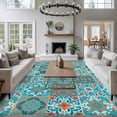 thumbnail image 3 of Large Area Rugs for Living Room Bedroom, Retro Middle Century 8'x10' Rug Washable Carpet Runner Indoor Outdoor, Rustic Bohemia Style Aztec Blue Non Slip Floor Mats Rug for Kitchen, Patio, 3 of 8