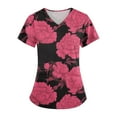 thumbnail image 4 of Scrubs for Women Scrub Set - Fashion Floral Print Workwear Relax Fit V-Neck Top Long Pants Easy Care Uniform Hot Pink M, 4 of 4