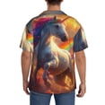 thumbnail image 3 of Rateoe Rainbow Sunset Cloud White Horse Pattern Men's Short Sleeve Classic Shirt, Casual Short-Sleeved Shirt, Lightweight Summer Shirt, Cuban Collar Shirt,Button-Front Shirt-Large, 3 of 5