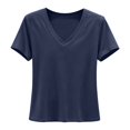 thumbnail image 4 of Womens Workout Tops Boxy Crop Cap Sleeve V Neck Basic Oversized Tshirts for Women Blue M, 4 of 5