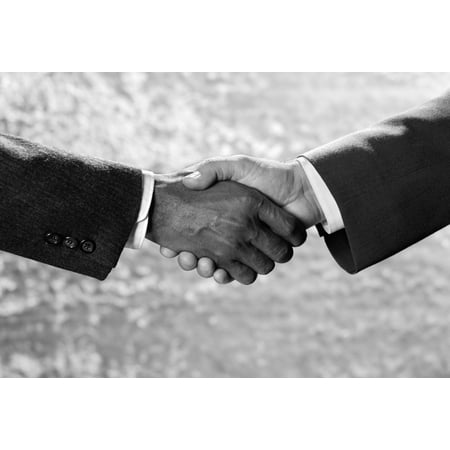 - 1970s Handshake Close-Up African American And Caucasian Businessman Shaking Hands Studio Indoor Print By Vintage