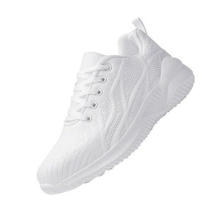 PTOOTP Men's Casual White Mesh Running Shoes Anti-Skid Lightweight Road Sneakers for Outdoor Fitness