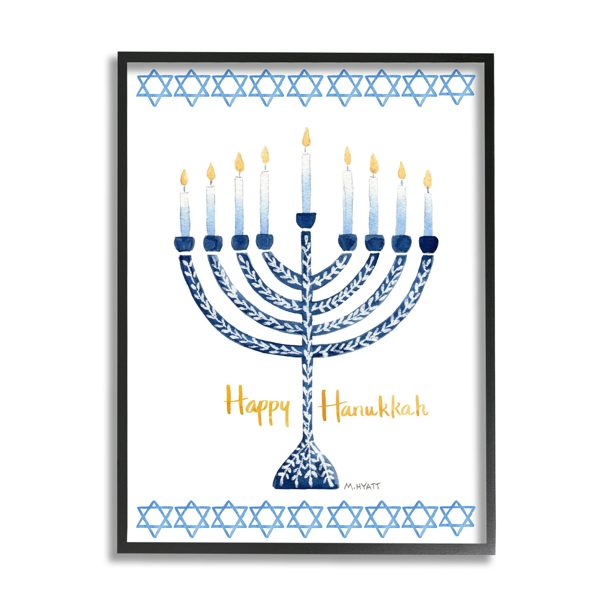 Stupell Industries Happy Hanukkah Winter Holiday Festive Menorah Gray Framed Design by Melissa Hyatt LLC