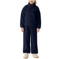 thumbnail image 3 of WRKEKC Toddler and Kids Winter Outfits 2-Piece Cozy Warm Plush Fleece Solid Color Long-Sleeve Half-Zip Top and Cuffed Elastic-Waist Jogger Pants Casual Wear Set 0 to 6 Years, 3 of 9