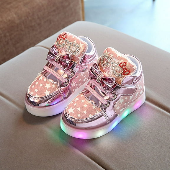 Eltusu Girls Light up Sneakers, No Slip Sports Lightweight Lace up Athletic Shoes Pink Size 6.5-12.5 US