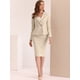 thumbnail image 2 of Conjunto de chaqueta y falda de traje de negocios para mujer de 2 piezas con ribete de tweed Caqui L, 2 of 5