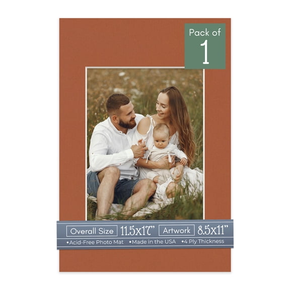 Terra-cotta Red Picture Frame Mat for 11.5x17 Frames - Fits 8.5x11 Photos - 1 Mat