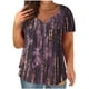thumbnail image 2 of ICHUANYI ClearanceWomen Plus Size V-neck Tie-dye Print Button Short Sleeve Tops T-Shirt Blouse(Purple, XL) ICHUANYI WER20232080506227, 2 of 6