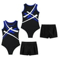 thumbnail image 4 of iiniim Kids Girl Boy Dance Leotard Sleeveless Unitard Biketard Bodysuit with Shorts Gymnastics Jumpsuit Blue&Black 8, 4 of 7