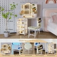 thumbnail image 6 of LVSOMT Makeup Vanity Desk with 3 Lighting Options, Dressing Table with Charging Station, Vanity Set with 4 Cabinets, Shelves and Stool, Corner Vanity for Women Girls, White, 6 of 8