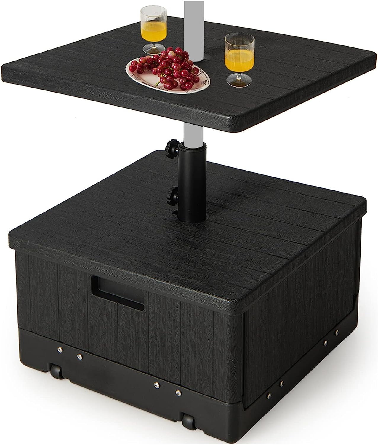 Outdoor Side Table with Umbrella Stand, 175 lbs Fillable Weighted Bag