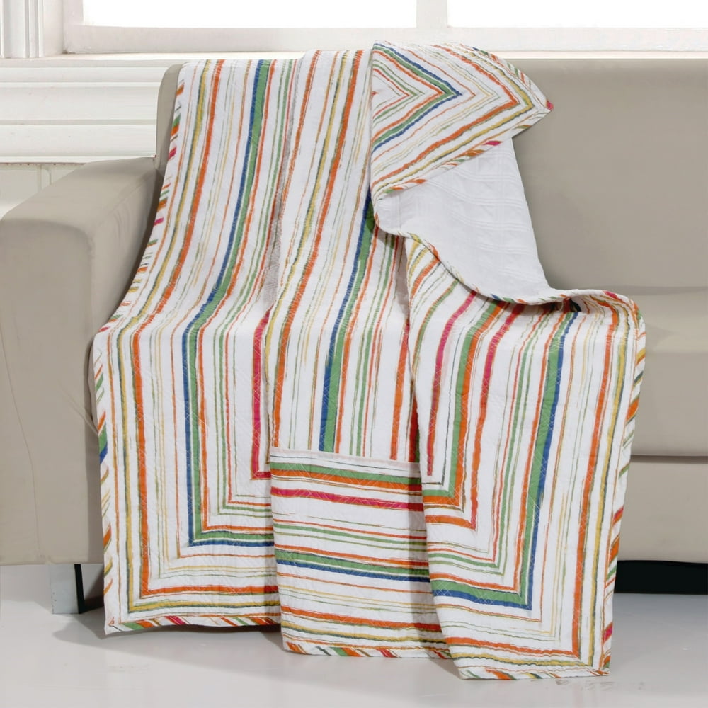 60 x 50 Polyester Quilted Throw Blanket with Striped Print, Multicolor