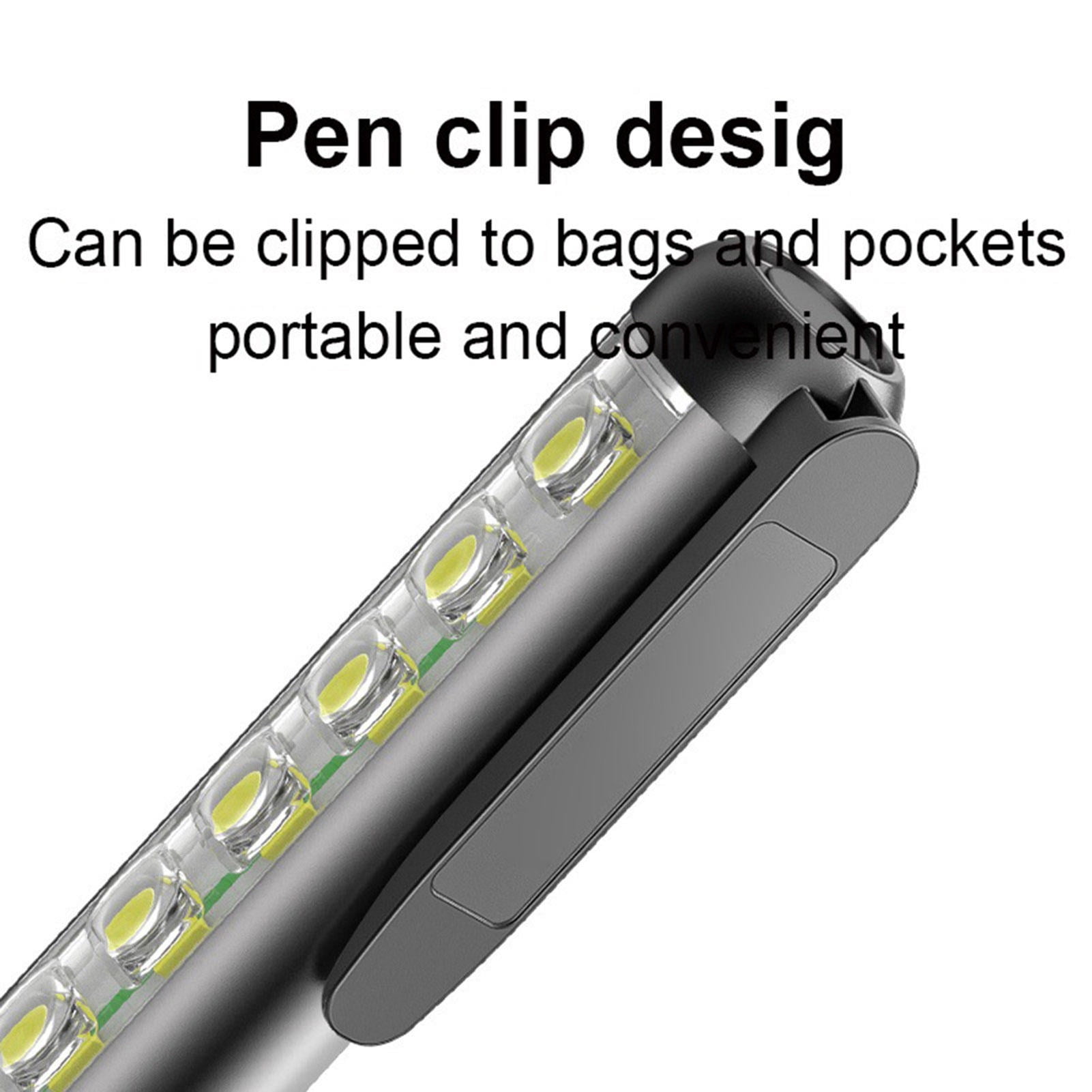 YAHHU Mini LED Flashlight – XPE+COB Super‑Bright 600mAh Battery, 3 Color Modes, Pen Clip & Magnetic Holder, Type‑C Recharge, Ideal for Hiking & Repairs