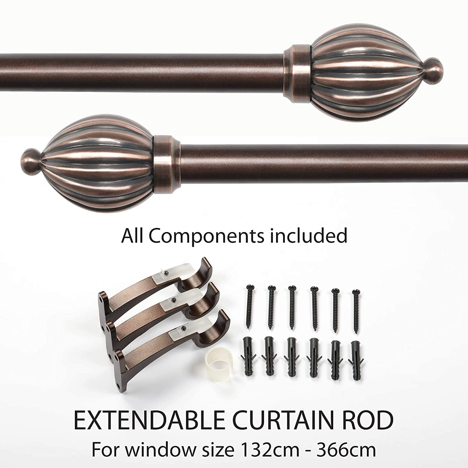 Deco Window 1 Inch Adjustable Antique Copper Curtain Rod for Windows