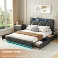 thumbnail image 3 of VEANERWOOD Queen Bed Frame with Storage Headboard and 4 DrawersUpholstered Plarform with Built in Charging Station and Adjustable Led Lights, Black, 3 of 10