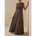 thumbnail image 4 of Rust Brown Textured Sleeveless A-Line Maxi Dress For Summer Festival, Vacation, Beach, Street Style, 4 of 8