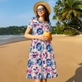 thumbnail image 4 of Naloa blue record rock Skull Print Womens Summer A-Line Dress with Pockets,Short Sleeve Dresses,Flowy Beach Swing Dress for Vacation Travel, 4 of 6