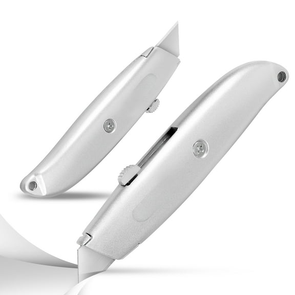 2 Pack Retractable Knife - Aluminum Cutting Tool w/ 3 Position Retractable Blade, Glossy Finish