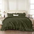 thumbnail image 3 of ANGENIA Queen Comforter Sets Olive Green, 3 Pieces Soft Lightweight Fluffy Ruffle Bedding Sets for Queen Size Bed, Farmhouse Shabby Chic Microfiber All Season Bed Set, 3 of 7