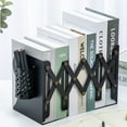 thumbnail image 1 of facefd Bookend Telescopic Replacement Solid Color 3 Compartment Coated Anti-rust School Book End Rack with Pencil Holder Black, 1 of 9