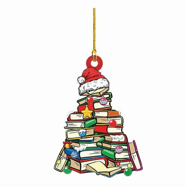 Christmas Tree Decorations Christmas Tree Shape Stacked Book Funny Book Acrylic Hanging Decorations Stacked Books Decor