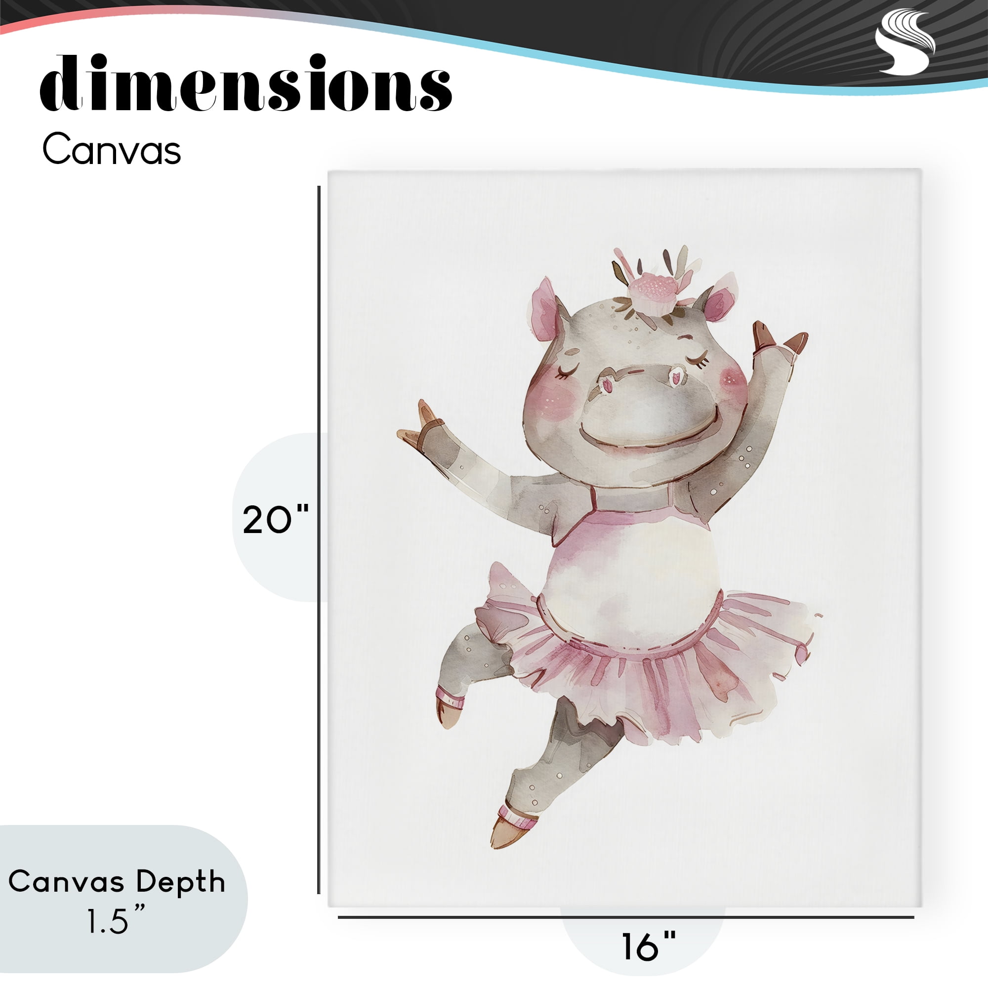 Stupell Industries Ballerina Hippo in Tutu Canvas Wall Art, design by LSR Design Studio