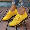 thumbnail image 6 of Domuza Unisex Breathable Hollow Fly Knit Sneakers, Sock Slip On Lace Up Lightweight Flexible Casual Walking Shoes with Two-Tone Non-Slip Outsole Yellow 7（EU-38）, 6 of 8