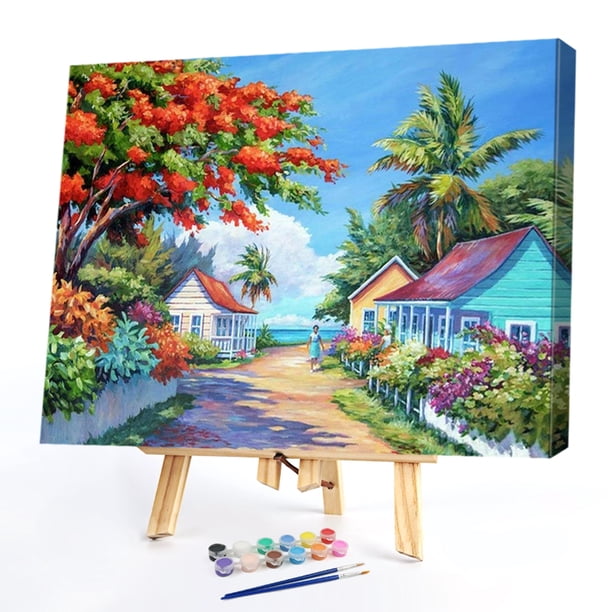 Cuadros Decorativos Kit de pintura al óleo de ciudad costera por números, cuadro de pintura acrílica DIY (B1323) Sywqhk Nuevos Originales