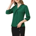 thumbnail image 4 of INSPIRE CHIC Women's V Neck Collared 3/4 Sleeves Work Office Tops Blouse M Green, 4 of 6