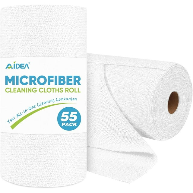 AIDEA Shop Towels White 55 Sheets Microfiber Cleaning Cloth Shop Rags Washable, Microfiber Towels for Cars, Cleaning Rags Reusable Paper Towels for Automotive, Mechanic, Workshops, House-11×9"