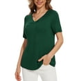thumbnail image 2 of Uvplove Womens Blouse V Neck Knot Front Short Sleeve Basic Casual T Shirt Dark Green-S, 2 of 8