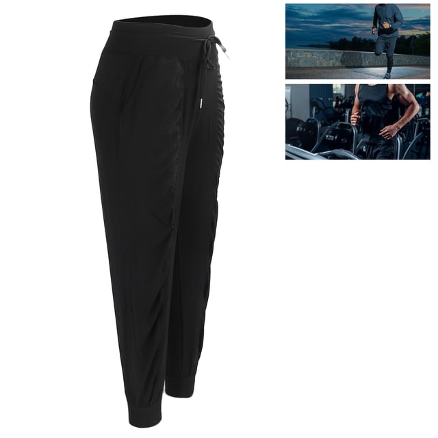 Correr Drawstring Casual Sweepants Mujeres Fitness de poliéster Elegantes sueltos Joggers Para Deportes Running Negro