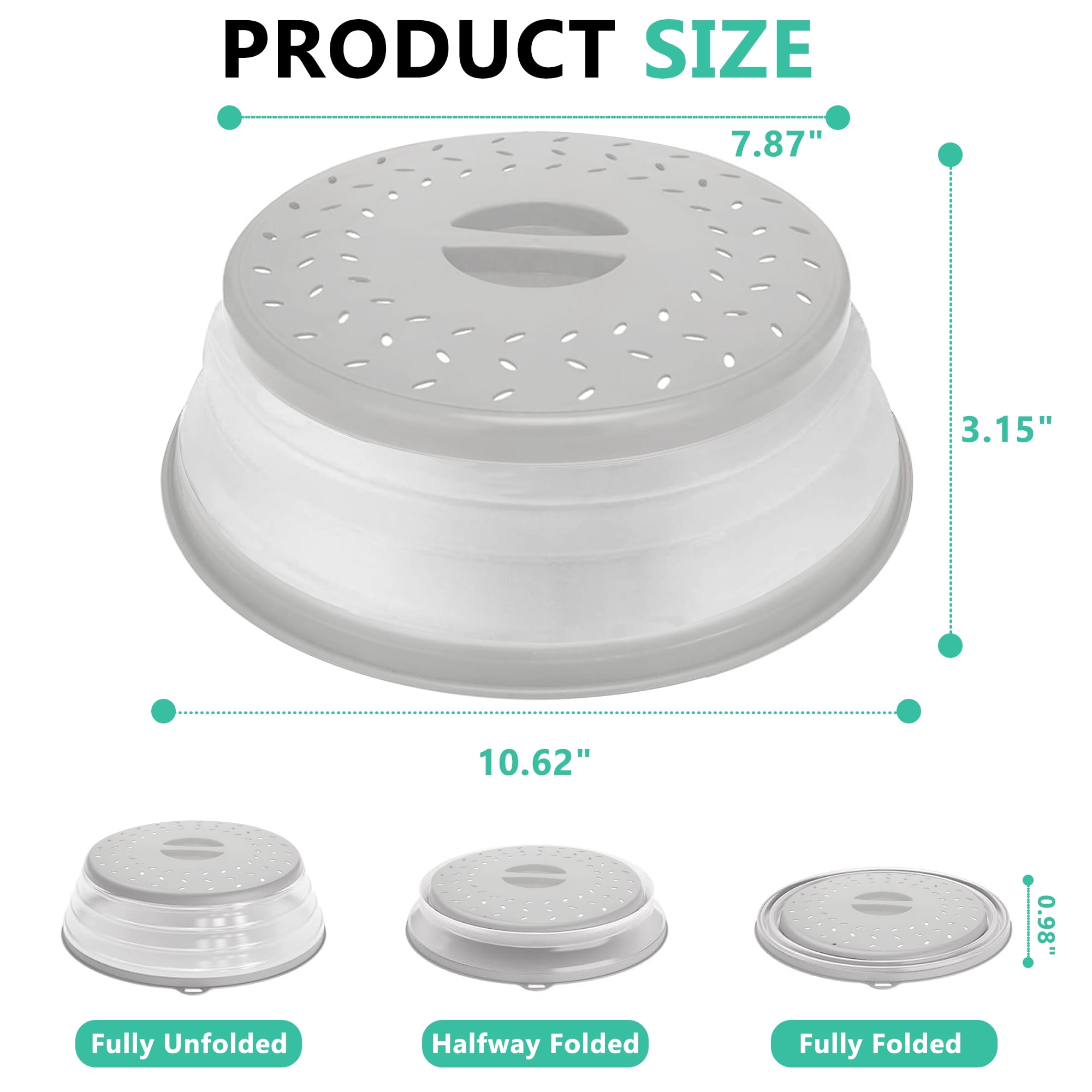 Collapsible Microwave Splatter Cover for Food, Foldable Microwave Food Cover with Steam Vents, Kitchen Plate Cover, Dishwasher Safe