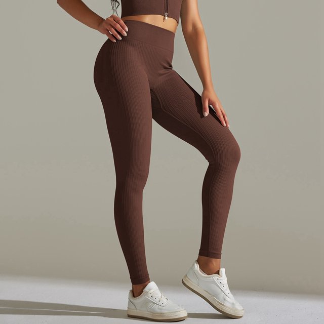 WILLBEST Pantalones de Yoga de Cintura Alta Sin Costuras Para Mujer, Diseño Calado, Leggings Ajustados Con Realce de Color Melocotón Para Entrenamiento Deportivo 536 Mediana