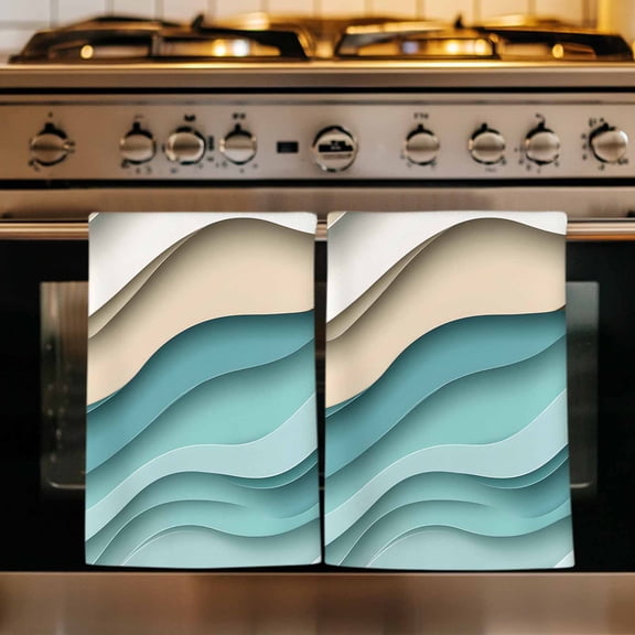 Teal Brown Ombre Kitchen Towels Set of 1, Modern Abstract Moire Art Geometric Absorbent Dish Towels for Kitchen, Microfiber Hand Towel, Quick Drying Tea Towel for Cleaning Decorative Dishcloths