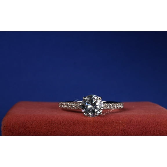 Round Diamond Solitaire Engagement Ring, Solitaire With Accents Diamond Wedding Anniversary Ring, Proposal Ring For Girlfriend, 1.9 Ct Simulated Diamond, 925 Sterling Silver, Gift For Her