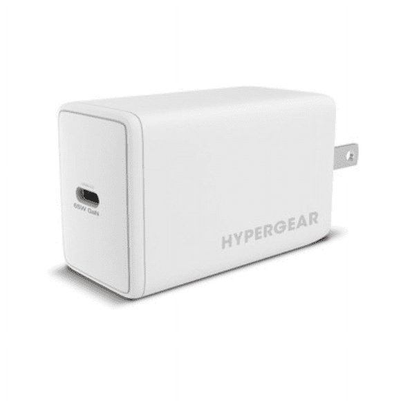 HyperGear Wall Charger 1 Port USB-C 65W GaN Power Delivery with PPS High Power Fast Charging Foldable Prongs Compact - White
