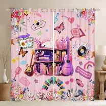 Manfei Girly Pink Cartoon Black Out Curtains, Modern Rock Music Curtains Pack of 2 (42x63 Each), Kawaii Princess Style Bedroom Curtains, Curtains and Drapes Room Decor