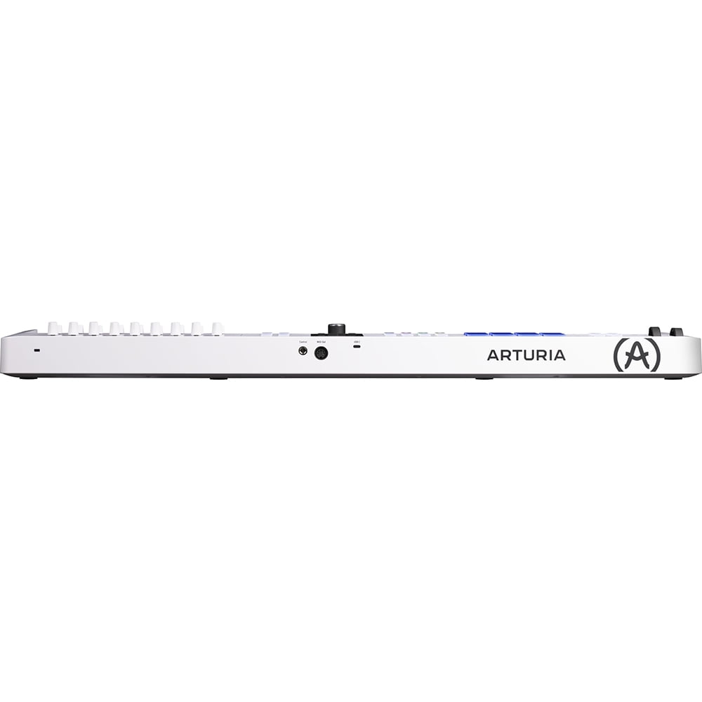 Arturia KeyLab Essential Mk3 61-Key USB MIDI Controller Keyboard, White 231531 Bundle with OnStage KS7171 Double-X Keyboard Stand + 5-Ft Male-to-Male MIDI Cable + 2 Year Enhanced Protection Pack