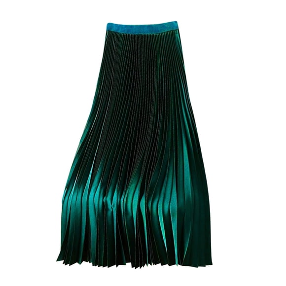 Mrat Floral Midi Skirt Women's Plain Satin Pleated Skirt Large Skirt Maxi Skirt Pleated Skirts S-149 Green L