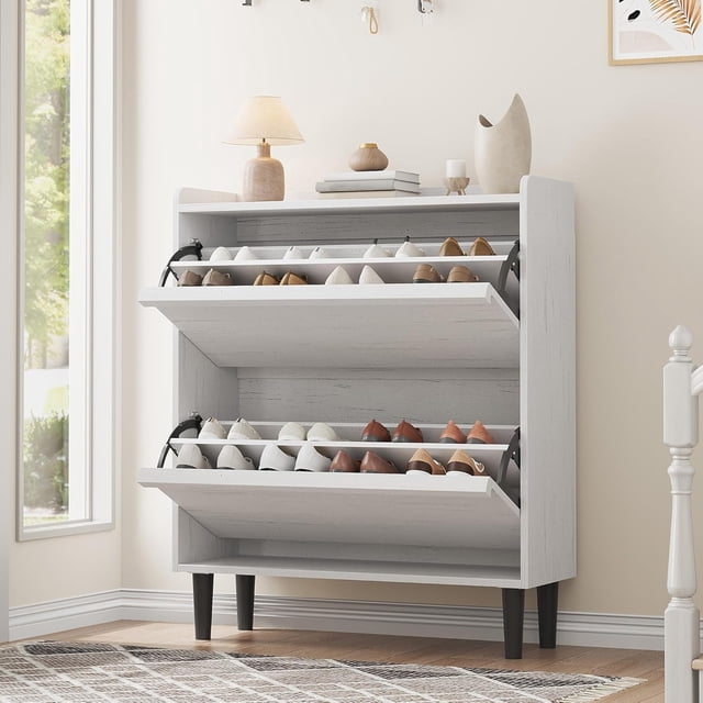 ChaoLink Gabinete para zapatos con 2 cajones abatibles, organizador de zapatos de madera con estante ajustable, almacenamiento para recibidor, mueble oculto para zapatos para pasillo y sala