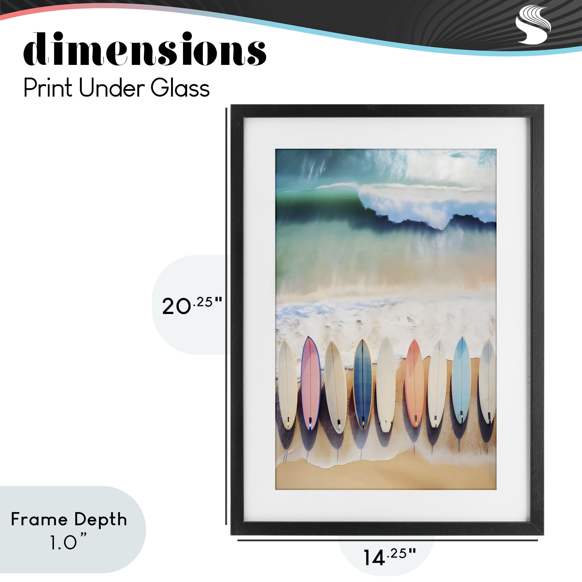 Stupell Industries Aerial View Surfboards Shoreline Black Framed Print Under Glass, design by Creative Studio
