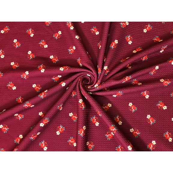 Bullet Knit Printed Fabric-Burgundy Red Roses-BPR258-Sold by the Yard